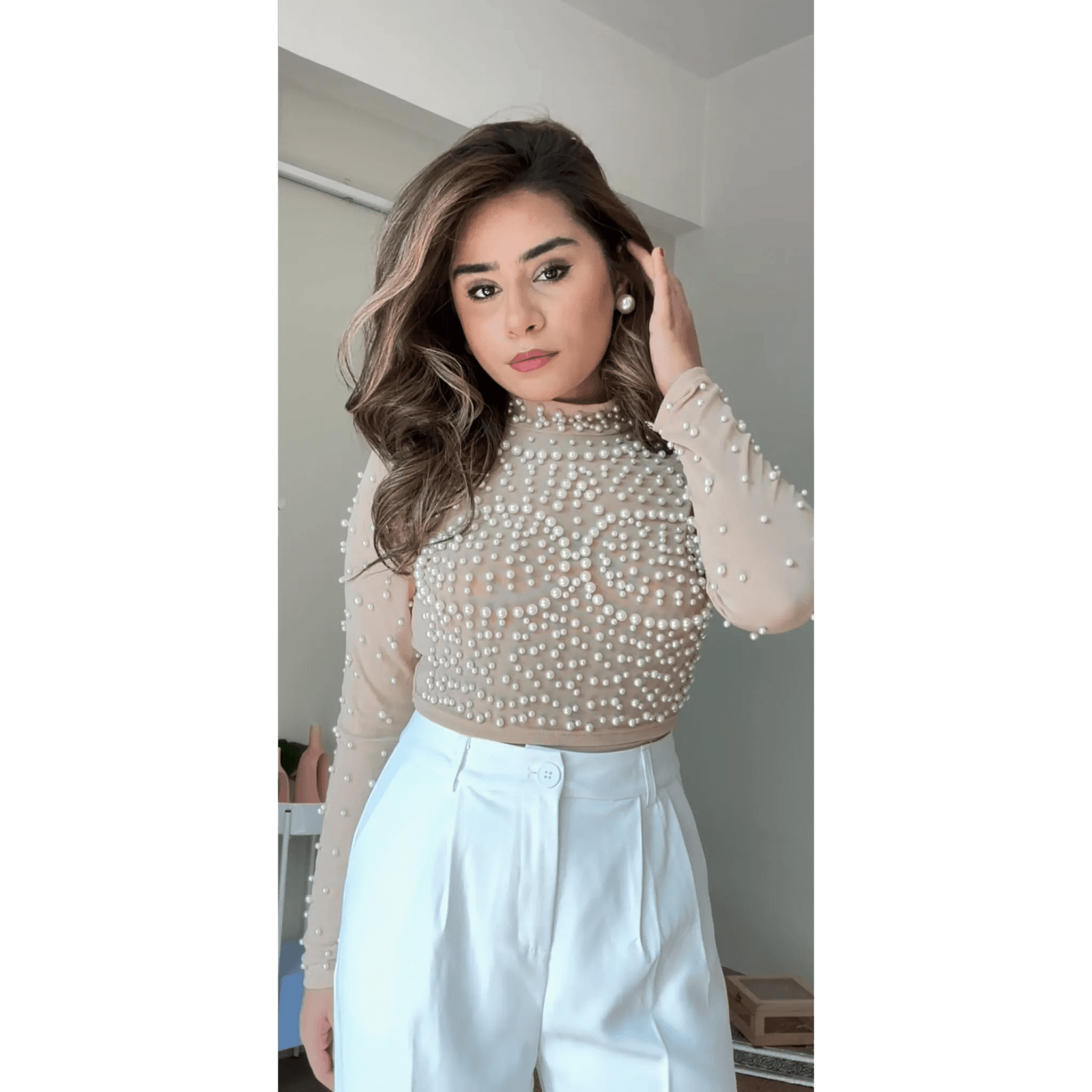 Mesh Pearl Top - Muse Outfitters