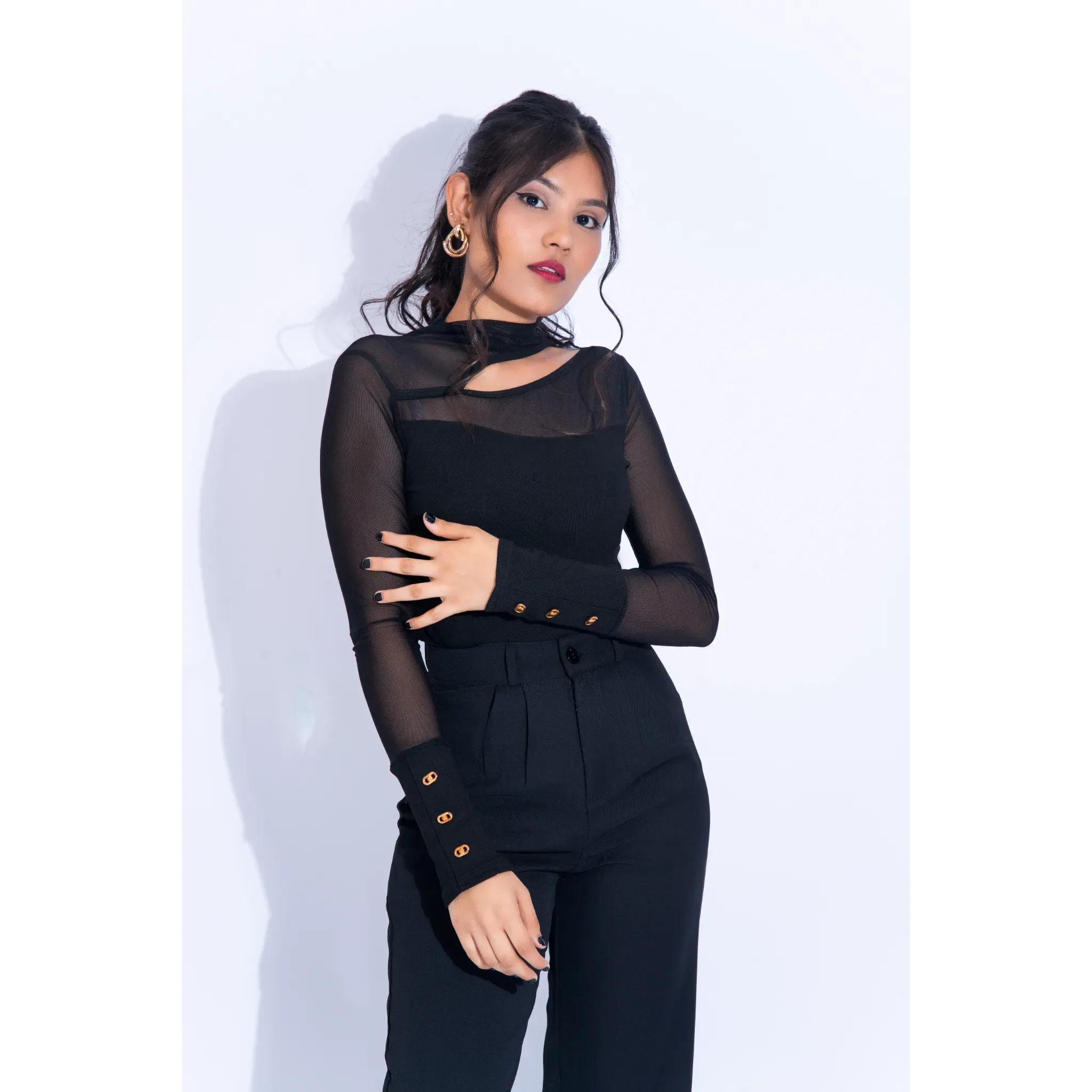 Mesh Neck Cut Out Top
